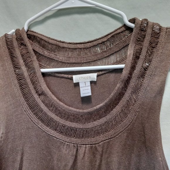Chico's Size 1 (Small) Mocha Color Round Neck Tank Top (T-197) - Picture 4 of 5